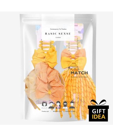 Basic Sense Gingham Girl Hair Accessories Set 16 Pieces Hair Ties Pins Scrunchies Ribbon Ponytail Holder Summer School Check Uniform Yellow - Buy Online on SooperMarket.com