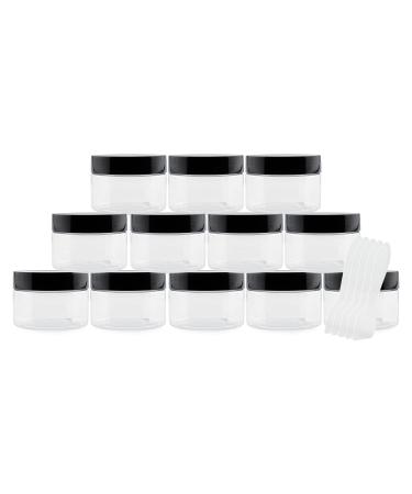4oz Clear Plastic Jars with Labels & Spatulas & Lids (12-Pack) Straight Sided PET BPA-Free Containers Great for Cosmetics, Kitchen & Gifts 4-Ounce