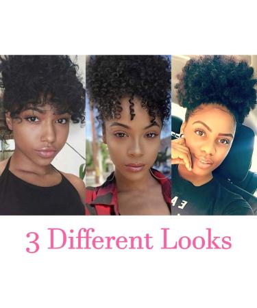 Afro Puff Drawstring Ponytail with Bangs Pineapple Updo Hair for African American Women Short Kinky Curly Ponytail Bun with 2 Replaceable Bangs(#1B-Black) 1 ponytail+ 2 bangs 1B - Buy Online on SooperMarket.com