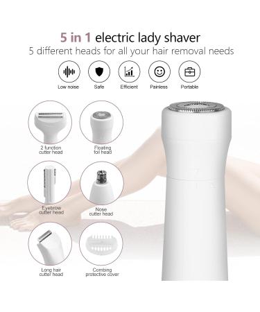 5-in-1 Lady Shavers: Facial Hair Remover, Bikini Trimmer, Eyebrow Trimmer - Electric Shaver for Women - Portable, Waterproof, Painless - USB Charging - Buy Online on SooperMarket.com