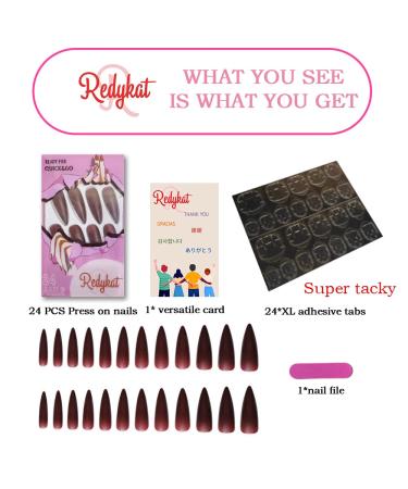 Redykat 24PCS XL Stiletto Matte Press On Nails - Salon Quality Extra Long Dark Red False Nails for Quick Home Manicure - Buy Online on SooperMarket.com