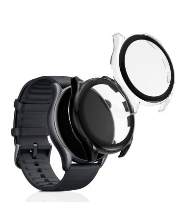 kwmobile Cover Comaptible with Huami Amazfit GTR 3 / GTR 3 Pro (Set of 2) -Tempered Glass with Plastic Frame - Transparent/Black transparent / black