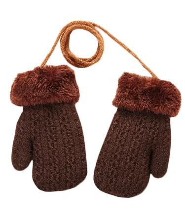 Baby Toddler Furry Winter Gloves Cold Weather Warm Knit Magic Mittens On String Kids Insulated Snow Warm Gloves with Fleece Lining for Baby Girls Boys 0-3 Years Gift B-Brown