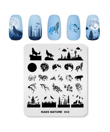 Alexnailart Nail Art Stamping Plates Picture Template with Natural Forest Wolf Moon Eagle Branch Pattern for Nail Design Manicure Print DIY Nail Design Nail Polish Transfer Tools NA032
