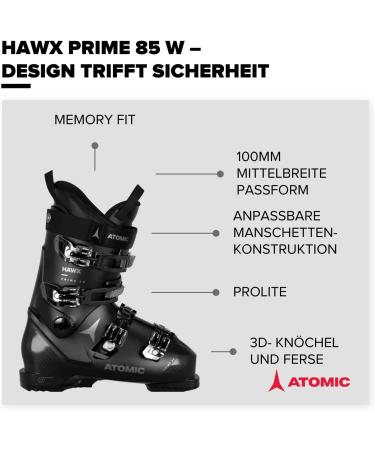 Atomic Hawx Prime 85 W Women's Ski Boots - Alpine Boot with 3D Ankle & Heel - Medium-Wide Fit for Advanced Skiing - Black Silver 38 EU - Buy Online on SooperMarket.com