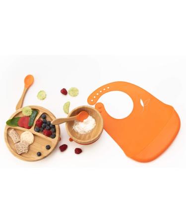 Love Earth Bamboo Baby Weaning Set - 5 Piece Eco-Friendly Set for Babies 3 Months to 6 Years - Includes Suction Plate, Bowl, Spoons, and Silicone Bib (Yellow) - Buy Online on SooperMarket.com