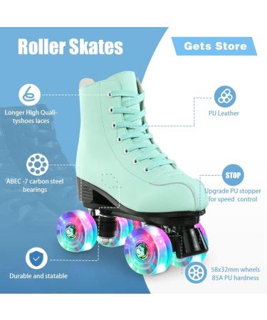 Unisex High-top PU Leather Roller Skate Shoes | Double-Row 4 Wheel Skates | Beginner Indoor Outdoor with Flash Wheel - Size 37 - Buy Online on SooperMarket.com