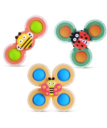 Vicloon Saugnapf-Creisel Toys 3 pieces of suction cup rotating toys with bite ring made of silicone baby swimming toy sensory toy baby toys gifts for 1-3 years of animal models