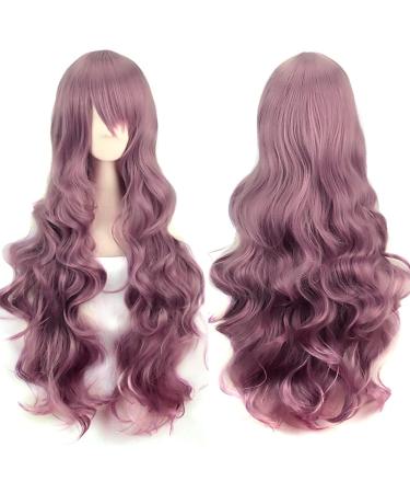 YEESHEDO 32" 80 cm Ash Purple Long Wavy Curly Hair Cosplay Wigs with Bangs for Women Heat Resistant Synthetic Wig for Party Costume Anime Halloween (Taro Purple)