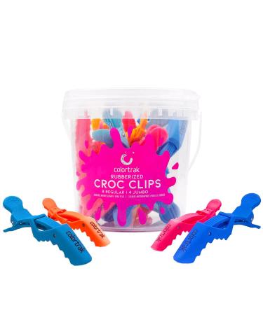 Colortrak Croc Hair Sectioning Clips Bucket (12 Pack) 8 Standard Size 4 Jumbo Size Section Large Amounts of Hair while Coloring Cutting and Styling No Slip Rubber Grip Assorted Colors