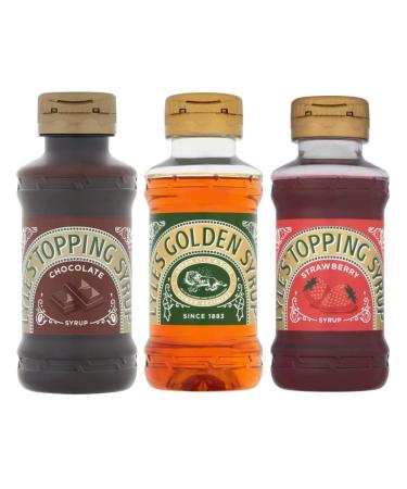 Lyle's Squeezy Golden Syrup 325g Chocolate Syrup 325g and Strawberry Syrup 325g (3 Pack Mixed Bundle)
