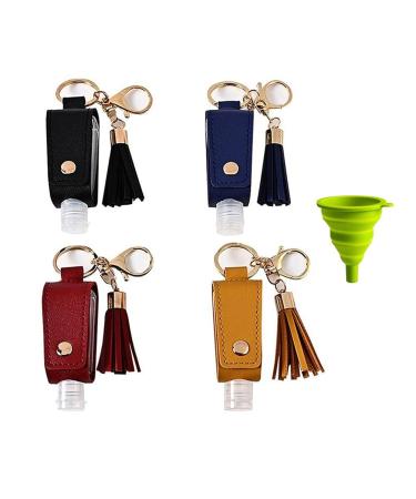 BSTCAR 30ml Liquids Squeeze Bottle with Leather Keychain Holder 5 Pack Leakproof Refillable Keychain Empty Mini Plastic Bottles Portable Lotion Container for Hand Sanitizer Essential Oil
