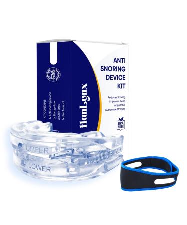 HanLynx Anti Snoring Devices with Chin Strap for Stop Snoring | Moldable BPA Free Soft Plastic Mouthpiece for Sleeping | Effective Snoring Solution Mouth Guard for Family