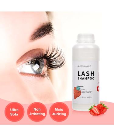 Eyelash Extension Shampoo 600ml | Paraben & Sulfate Free Foaming Cleaner for Extensions & Natural Lashes | Professional & Self-Use | Caomei Strawberry - Buy Online on SooperMarket.com