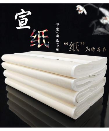 MEGREZ Chinese Japanese Calligraphy Practice Writing Sumi Drawing Xuan Rice Paper Without Grids 100 Sheets/Set - 34 x 68 cm (13.38 x 27.77 inch), Shu (Ripe) Xuan