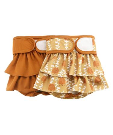 Hisprout Skirt Diaper for Female Dogs Reusable Washable Durable Puppy Diapers(S Brown Flower) S Brown Flower
