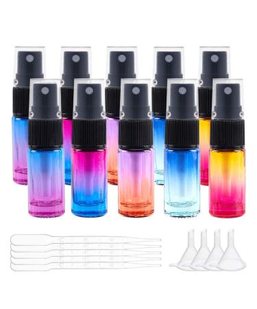 Benecreat 10 Pack 5ml Color Color Glass Spray bottle with dust cap mini fine fog cater with 10PCs Dripper and 4PCs Dive for cosmetic make -up for perfume donor 5ml spray bottle