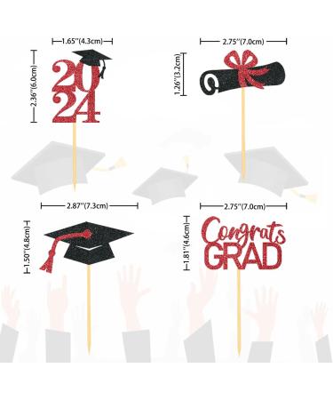 24Pcs Graduation Cupcake Toppers Graduation Cupcake Picks for Cupcake Food Decorations - Class of 2024 Graduation Cupcake Toppers Supplies (Black & Red) - Buy Online on SooperMarket.com