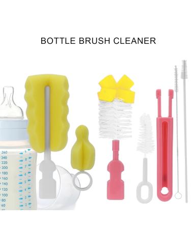 Moum Routes 6-Part Baby Bottle Cleaning Brush Set - Eco-Friendly Non-Slip Handle Interchangeable Sponges Travel Pink Set - Buy Online on SooperMarket.com