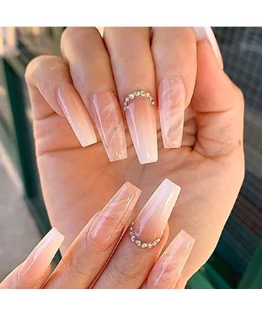 Brishow Coffin False Nails Long Fake Nails Nude Press on Nails Ballerina Acrylic Stick on Nails 24pcs for Women and Girls