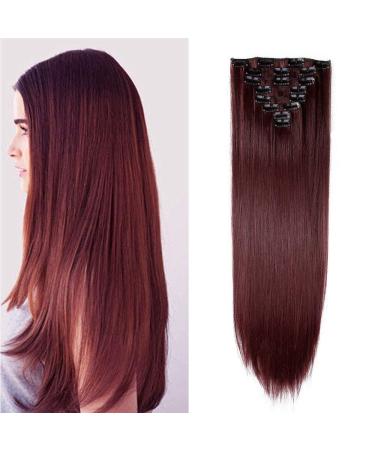 Clip in Hair Extension Brown 23inch Long Straight 8 Pcs Hairpiece Full Head Synthetic Hair Wine Red 23 Inch Straight #Dark Wine Red