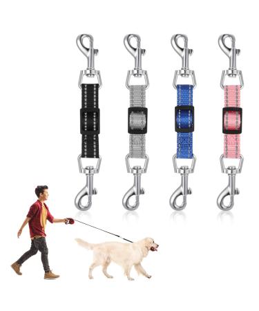 Firtink Dog Collar Clips 4 Pcs Reflective Nylon Collar Leash Adjustable Safety Dog Collar Clip Double Ended Backup Clasp Clip for Dog Harness Pet(Black Blue Pink Grey)