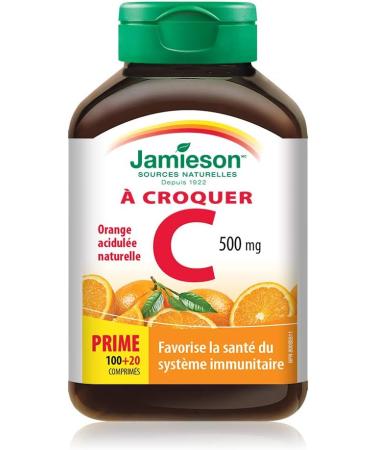 Jamieson Chewable Vitamin C 500 mg - Tangy Orange + White Juicy Peach Flavour 240 Count (Pack of 2) - Buy Online on SooperMarket.com
