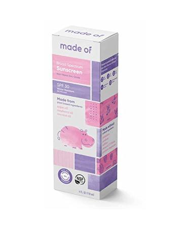 MADE OF Baby Sunscreen Organic SPF 30 - Zinc Oxide, EWG & NSF Organic Rated - Made in USA - 4oz, Fragrance Free - 1-Pack - Buy Online on SooperMarket.com
