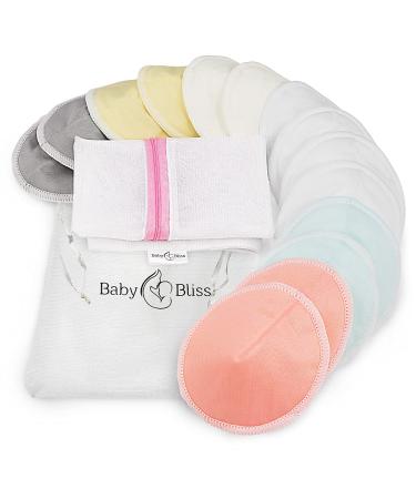 Organic Bamboo Nursing Pads - 14 Washable Pads with Wash and Storage Bags - Reusable Breastfeeding Cotton Pads for Overnight Leak Protection - Pastel Touch 3-Layers (Large, 4.7") Large (Pack of 1) Pastel Touch (3-Layers)