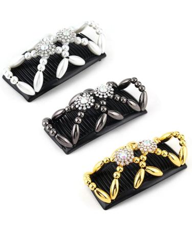 Kytpyi Beaded Hair Comb Slides - 3 PCS Double Sided Clips for Women & Girls | Elastic Magic Combs for DIY Hair Styling & Accessories - Buy Online on SooperMarket.com