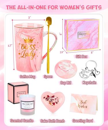 Unique Gifts for Women | 14 oz Coffee Cup Set Candle Socks & Bath Bomb - Perfect Birthday Presents for Moms Wives & Friends - Buy Online on SooperMarket.com