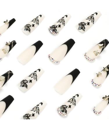 Runrayay Black Butterfly Press-On Nails for Women & Girls | Long Full-Cover Nail Tips with Nail Fans | Festival & Salon Quality - Buy Online on SooperMarket.com
