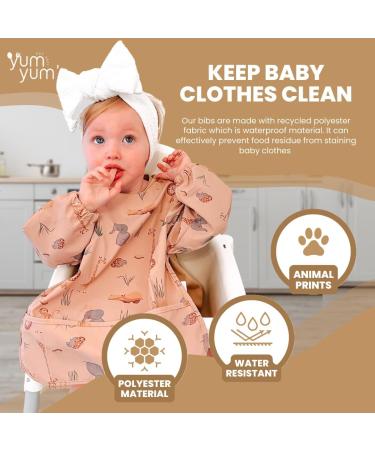 Yum Yum's Silicone Baby Bibs | Waterproof Long Sleeve Weaning Bib for Babies 6-12 Months - Toddler Apron in Pink Safari Print - Buy Online on SooperMarket.com