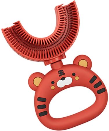 U-Shaped Silicone Toothbrush for Kids - Cartoon Tiger Design | Soft Brush Head for Full Mouth Cleaning | Red | 1 Pack - Buy Online on SooperMarket.com
