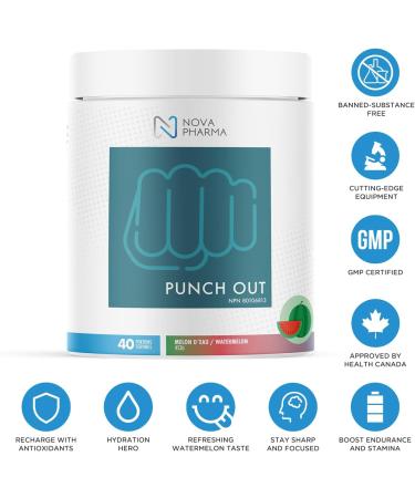 Nova Pharma Punch Out Pre Workout Powder L-Carnitine and Antioxidant-Rich Pre Workout Supplement Boost Stamina and Endurance for Gym Training and Workouts - 40 Servings (Watermelon) - Buy Online on SooperMarket.com