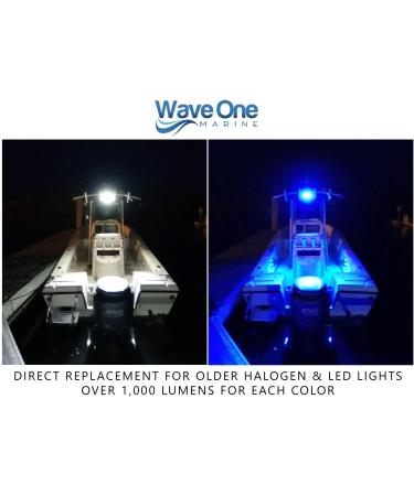 Wave One Marine Dual Color LED Marine Spreader Light - White Housing White & Blue | High Lumen Output - Stainless Hardware & Bracket - IP68 Waterproof - Multicolor - Boat Deck Flood Beam - Buy Online on SooperMarket.com