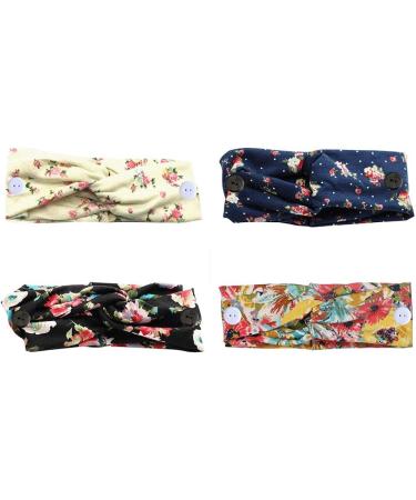 Sarfel Boho Headbands for Women - 4 Pack Floral Head Wraps with Buttons for Mask Nurses - Buy Online on SooperMarket.com