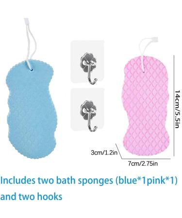 WYSHAK Exfoliating Bath Sponge with Dead Skin Remover - Skin Friendly and Reusable for Adults & Children (Blue+Pink) | Includes 2 Free Hooks - Buy Online on SooperMarket.com