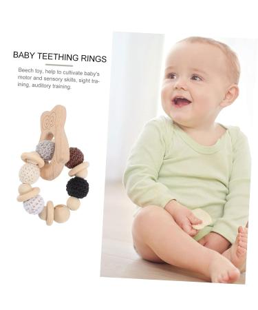 KOMBIUDA Silicone & Wooden Baby Teether Maracas | Musical Instruments & Teething Toy for Babies 0-6 Months - Buy Online on SooperMarket.com