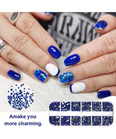 1200 Pieces Nail Art Street 3 Sizes Flatback Gemstones with Pick-Up Tweezers and Rhinestone Hands Transparent Round Crystal Rhinestones for Nail Art Clothing Craft (Navy Blue) - Buy Online on SooperMarket.com