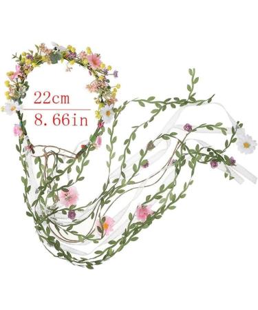 Delicate Flower Crown Ethnic Style Girls Cosplay Fairy Hair Hoop Bride Wedding Party Headband with Long Leaves Tassels - Buy Online on SooperMarket.com