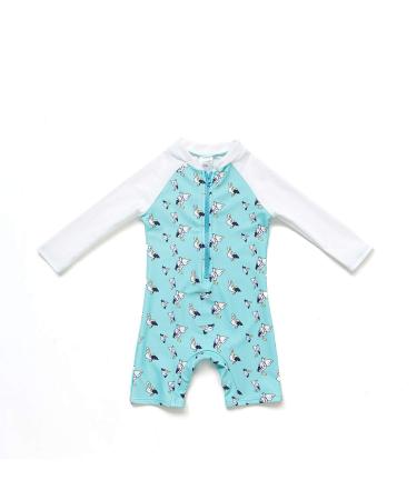 BONVERANO Baby Boys Swimsuit Toddler Bathing Suit Long-Sleeve Zipper One Piece Swimwear with UPF 50+ Sun Protection Pelican 12-18 Months