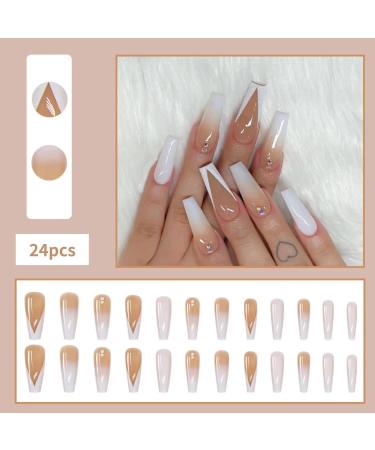 French Tips Rhinestone Gradient Press-on Nails by RUNRAYAY - Full Cover Coffin Shape Fake Nails for Women - Acrylic Stick-on Nail Set for Spring/Summer - Buy Online on SooperMarket.com