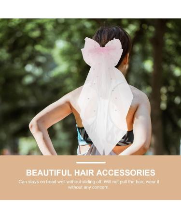 minkissy Mesh Ribbon Hairpin Bride Bachelorette Accessories Bridal Bow Veil Big Bows Hair Nets for Women Bridal Veils for Wedding White Hair Bow Hair Piece Girl Wedding Dress Pearl - Buy Online on SooperMarket.com