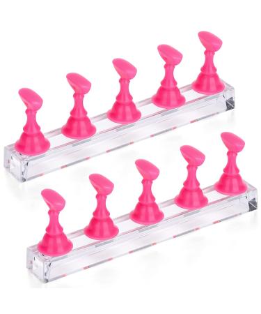 PROUSKY 2 Set Nail Display Stand Fingernail DIY Nail Art Display Nail Tip Practice Holder Magnetic for False Nail Tip Manicure Tool Home and Art Salon Use Magnetic Nail Practice Base (Rose Red)