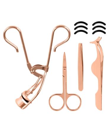 MAEXUS Eyelash Applicator Tool Lash Lift Kit Eyelash Curlers Eyelash Tweezers Eyebrow Scissors with 6 Eyelash Curler Refills (Golden)