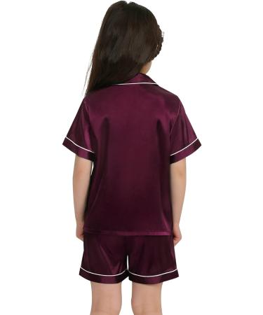 Kids Silk Pyjamas Set | Short Sleeve Satin PJs for Boys & Girls | Button-Down Nightwear in Dark Wine Red | Ages 4-16 - Buy Online on SooperMarket.com