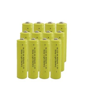 Solar Light AA Ni-CD 600mAh 1.2V Rechargeable Batteries AA Rechargeable Batteries for Solar Lights Solar Lamp(Pack of 12) 1 Count (Pack of 12)