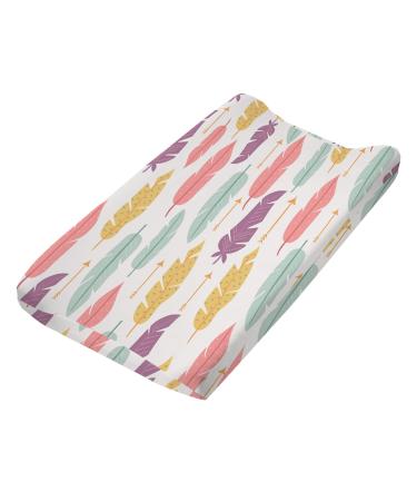 Changing Pad Cover Senoke Diaper Changing Pad Sheet Cover Ultra-Soft Cotton Blend Stylish Flowers Animal Changing Pad Covers for for Baby Boys Girls(Feather)