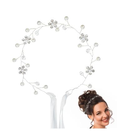 Gjinxi Silver Flower Girl Headpiece Flower Girl Hair Accessory Hair Accessories for Wedding Wedding Headband for Girls Princess Crystal Pearl Hair Accessories for Birthday Party First Communion